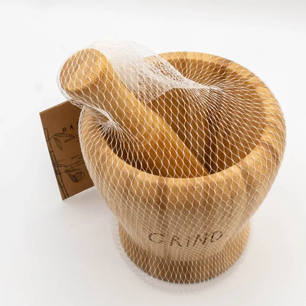 RAE DUNN Bamboo Mortar Pestle Set GRIND Farmhouse Kitchen Herb Spice Grinder NWT